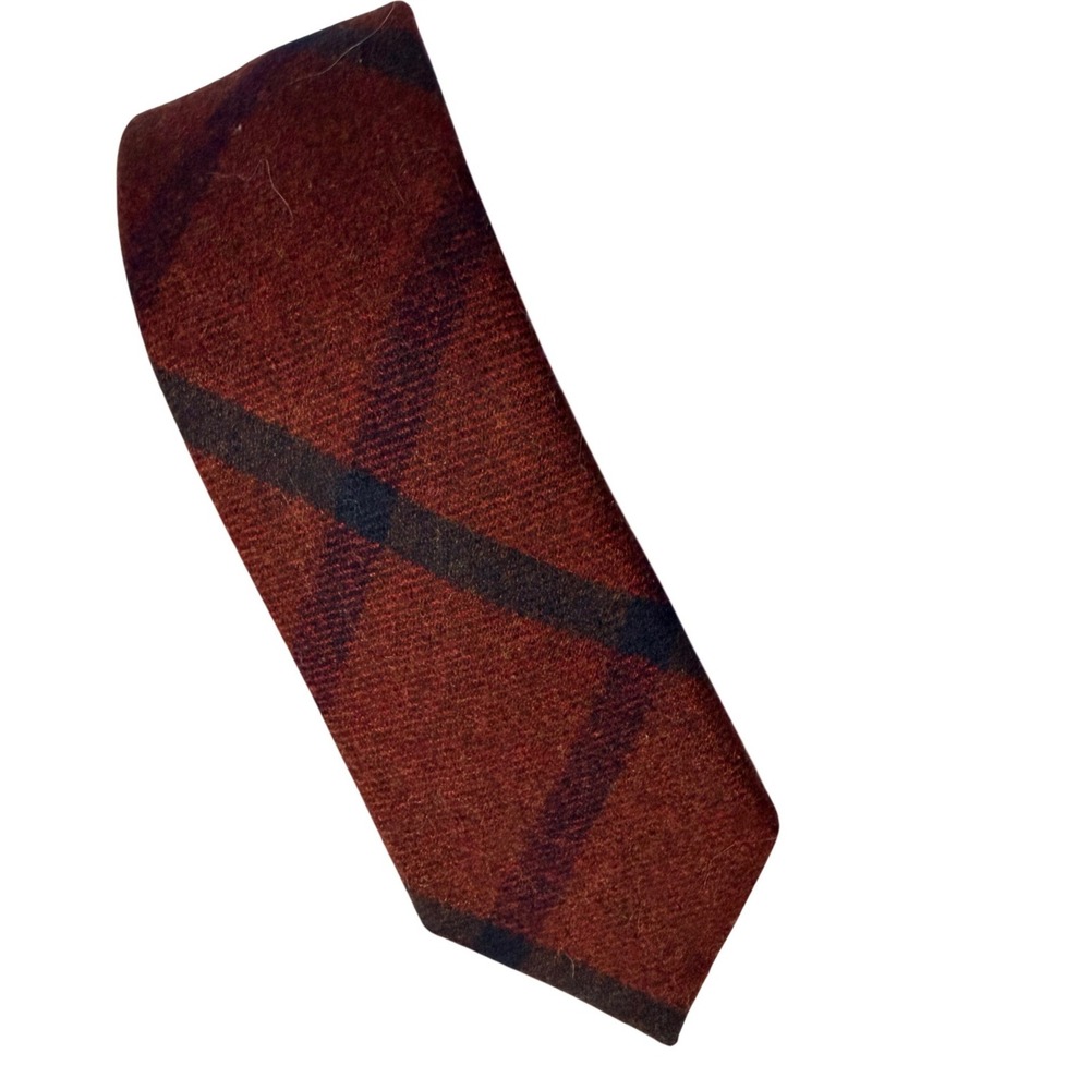 The Tie Bar Necktie Mens OS Burgundy Navy Plaid Wool Blend